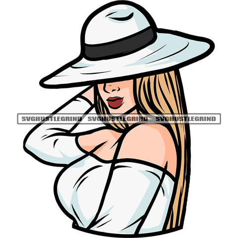 Beautiful African American Woman Holding Hat Hide Face Cute Afro Woman Face Design Element White Background Sexy Woman SVG JPG PNG Vector Clipart Cricut Silhouette Cut Cutting