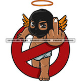 African American Baby Angle Showing Middle Finger And Wearing Ski Mask Design Element Crown On Head Logo Artwork Wings White Background SVG JPG PNG Vector Clipart Cricut Silhouette Cut Cutting