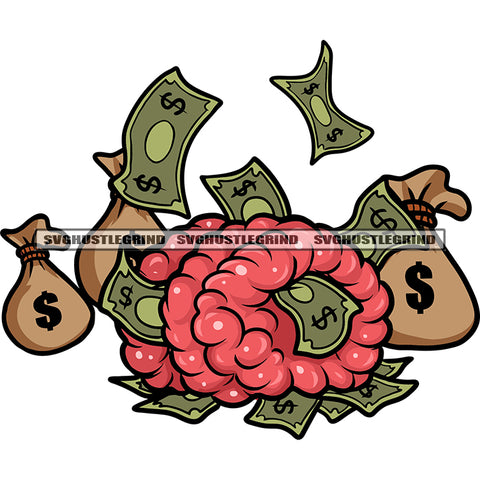 Money Note Devil Character Lot Of Money Bag On Floor And Money Note Flying Design Element White Background SVG JPG PNG Vector Clipart Cricut Silhouette Cut Cutting