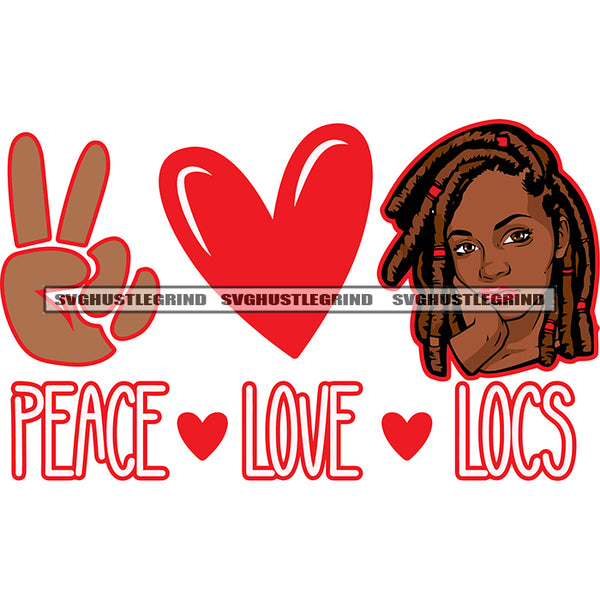 Peach Love Locs Quote African American Woman Head And Peach Hand Sigh Design Element Love Heart Vector White Background SVG JPG PNG Vector Clipart Cricut Silhouette Cut Cutting