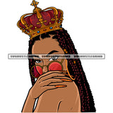 African American Queen Woman Wearing Sunglass Crown On Head Design Element Afro Woman Hide Face SVG JPG PNG Vector Clipart Cricut Silhouette Cut Cutting