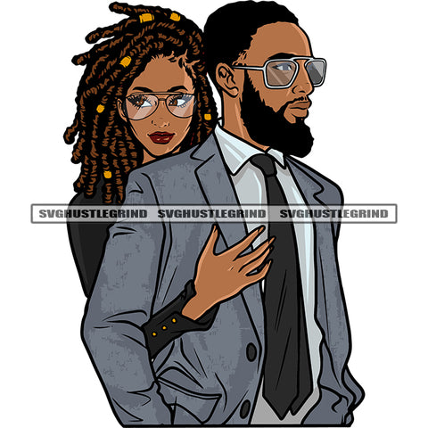 Gangster African American Couple Hug Each Other Design Element Locus Hairstyle Wearing Sunglass White Background SVG JPG PNG Vector Clipart Cricut Silhouette Cut Cutting