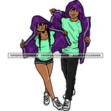 African American Gangster Couple Standing Wearing Hudi And Sunglass Design Element White Background Cute Couple SVG JPG PNG Vector Clipart Cricut Silhouette Cut Cutting