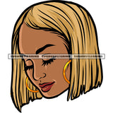 African American Woman Head Close Eyes Wearing Hoop Earing Vector Design Element White Background Golden Hairstyle SVG JPG PNG Vector Clipart Cricut Silhouette Cut Cutting