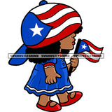 African American Baby Gils Wearing USA Flag United State Nation Hand Holding USA Flag Design Element SVG JPG PNG Vector Clipart Cricut Silhouette Cut Cutting