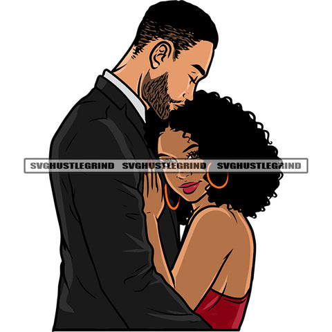 African American Couple Kiss Pose Design Element Woman Curly Long Hairstyle Afro Black Color Boy Wearing Coat White Background Romantic Pose Love Goal SVG JPG PNG Vector Clipart Cricut Silhouette Cut Cutting