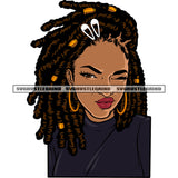 Cute Face Black Girls African American Woman Wearing Hoop Earing And One Eye Close Design Element Locus Long Hairstyle SVG JPG PNG Vector Clipart Cricut Silhouette Cut Cutting