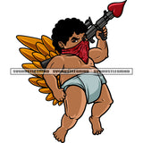 Gangster Baby Angle Hand Holding Lancer Gun Wearing Face Mask Design Element African American Baby Angle With Wings SVG JPG PNG Vector Clipart Cricut Silhouette Cut Cutting