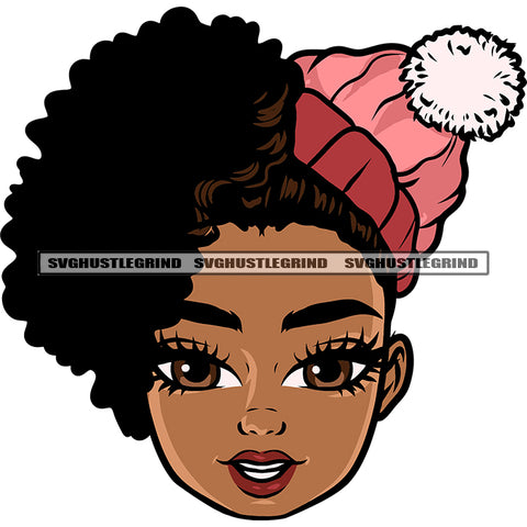 Cute African American Girls Face Design Element Smile Face Afro Short Hairstyle White Background Girls Wearing Winter Season Dress SVG JPG PNG Vector Clipart Cricut Silhouette Cut Cutting