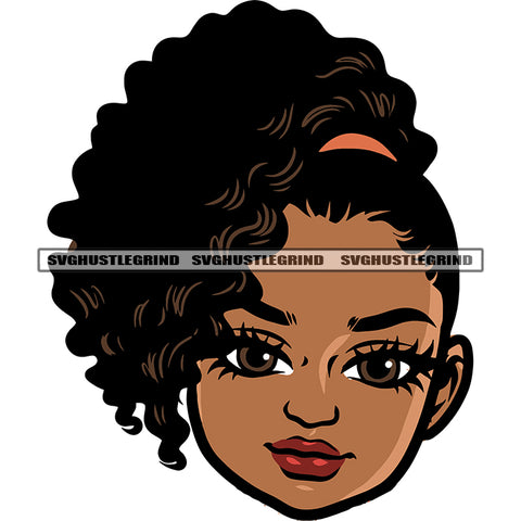 African American Cute Face Girls Design Element Curly Long Hairstyle Design Element White Background Beautiful Face Afro Girls SVG JPG PNG Vector Clipart Cricut Silhouette Cut Cutting