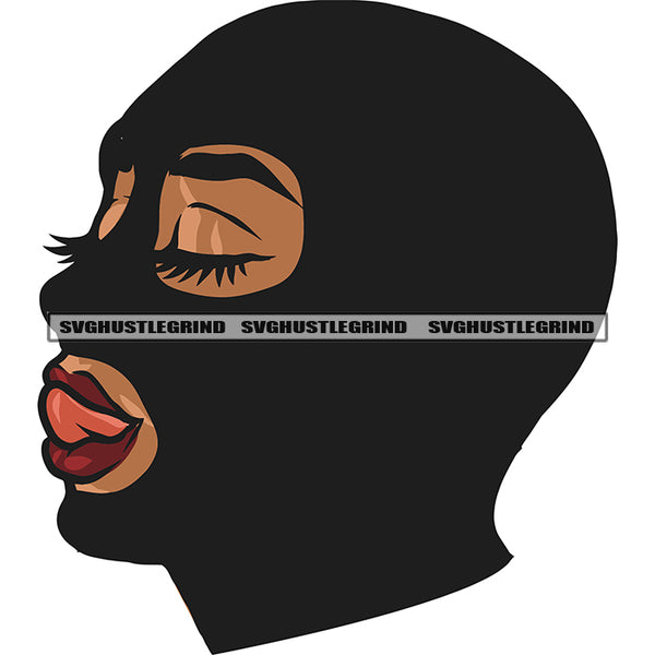 Gangster African American Woman Sexy Pose Tongue Out Of Mouth Vector Afro Woman Wearing Ski Mask Design Element SVG JPG PNG Vector Clipart Cricut Silhouette Cut Cutting
