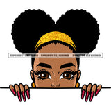 African American Girls Peeking Pose Afro Hairstyle And Afro Girls Long Nail Design Element White Background SVG JPG PNG Vector Clipart Cricut Silhouette Cut Cutting