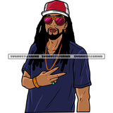 Gangster African American Man Showing Peach Hand Sign Wearing Cap And Sunglass Design Element Locus Hairstyle SVG JPG PNG Vector Clipart Cricut Silhouette Cut Cutting