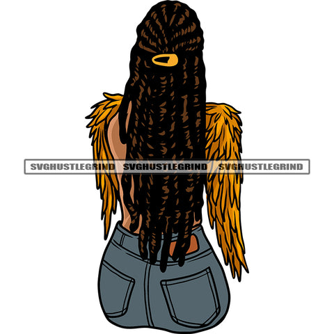 Locus Hairstyle African American Angle Sitting Back Side Pose Golden Wing Angle Design Element SVG JPG PNG Vector Clipart Cricut Silhouette Cut Cutting