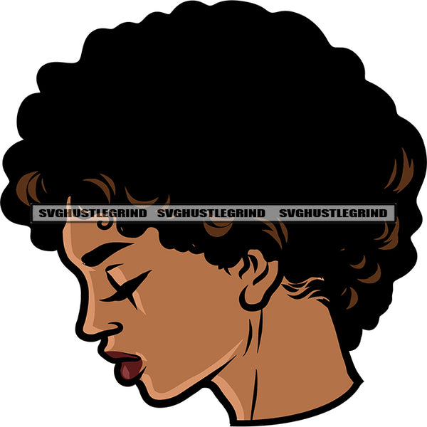 African American Boy Face Design Element Afro Short Hairstyle And Close Eyes White Background SVG JPG PNG Vector Clipart Cricut Silhouette Cut Cutting
