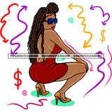 African American Sexy Woman Sitting Pose Wearing Sunglass And Afro Woman Locus Hairstyle Symbol Artwork On Side Design Element SVG JPG PNG Vector Clipart Cricut Silhouette Cut Cutting