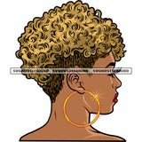 African American Gangster Woman Face Or Head Design Element Wearing Hoop Earing Golden Afro Short Hairstyle Close Eyes SVG JPG PNG Vector Clipart Cricut Silhouette Cut Cutting