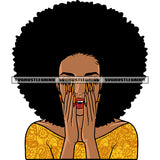 African American Woman Hide Face On His Hand Puffy Hairstyle Long Nail Afro Woman Close Eyes Design Element White Background SVG JPG PNG Vector Clipart Cricut Silhouette Cut Cutting