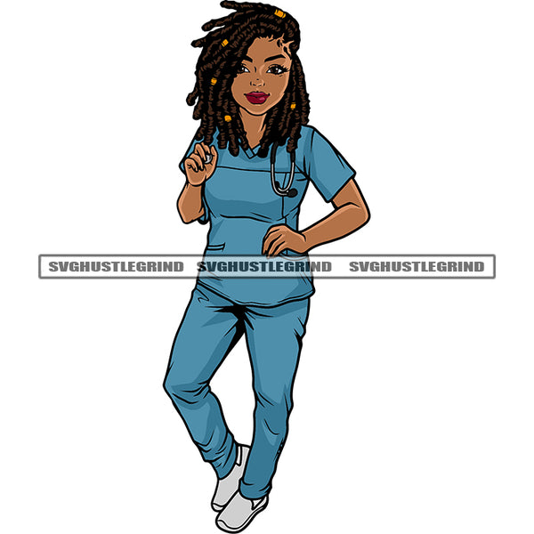 Afro Doctor Student Smile Face African American Girls Standing Locus Short Hairstyle Design Element SVG JPG PNG Vector Clipart Cricut Silhouette Cut Cutting