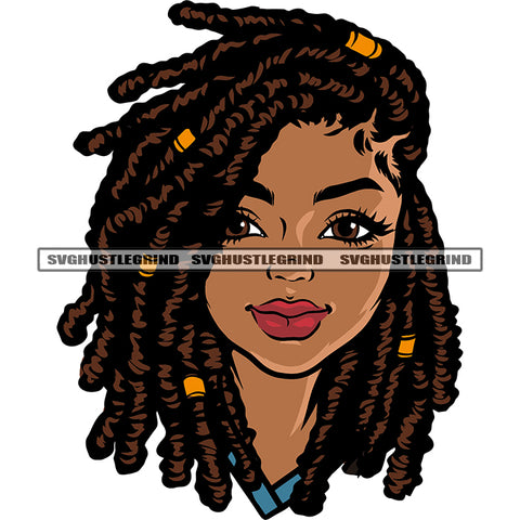 Beautiful Black Girls Smile Face Locus Hairstyle Design Element White Background African American Girls Cute Look SVG JPG PNG Vector Clipart Cricut Silhouette Cut Cutting