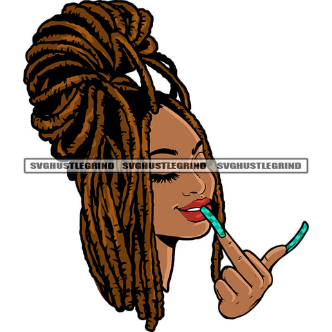 Beautiful Black Girls Showing Middle Finger Smile Face African American Girls Locus Hairstyle Smile Face Design Element SVG JPG PNG Vector Clipart Cricut Silhouette Cut Cutting