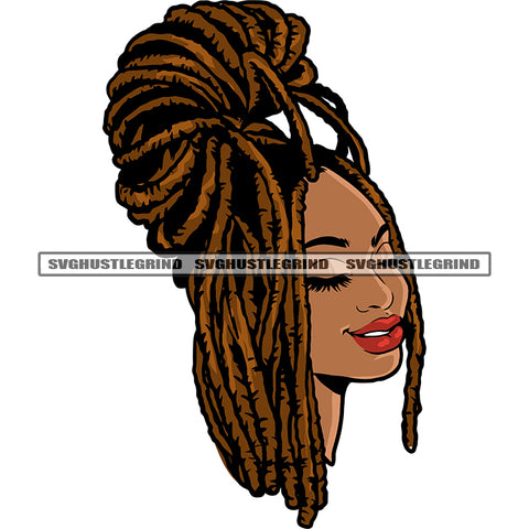 Smile Face African American Girls Locus Hairstyle Black Beauty Girls Cute Face Design Element White Background SVG JPG PNG Vector Clipart Cricut Silhouette Cut Cutting