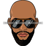 Bald Head African American Man Wearing Sunglass Bard Style Afro Man Smile Face Design Element SVG JPG PNG Vector Clipart Cricut Silhouette Cut Cutting