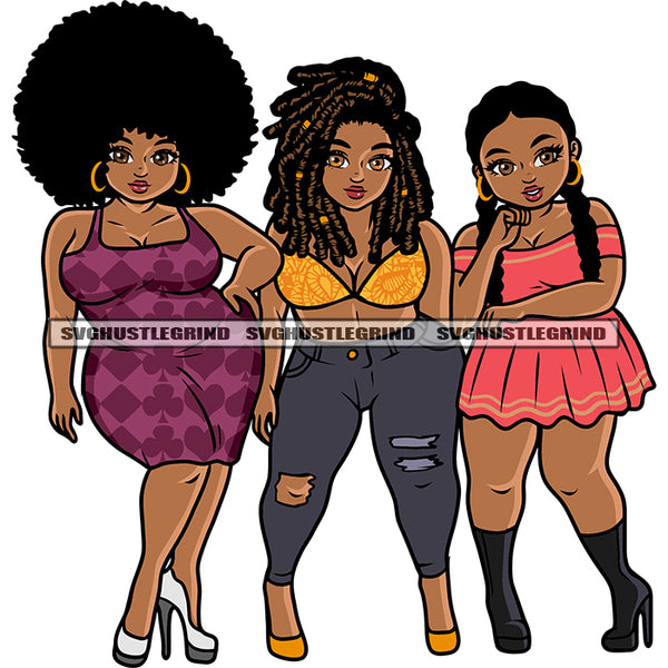 African American Gangster Woman Standing Afro Puffy And Curly Hairstyle White Background Design Element SVG JPG PNG Vector Clipart Cricut Silhouette Cut Cutting
