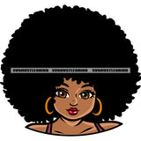 Gangster African American Puffy Hairstyle Girls Smile Face Design Element White Background Wearing Hoop Earing SVG JPG PNG Vector Clipart Cricut Silhouette Cut Cutting