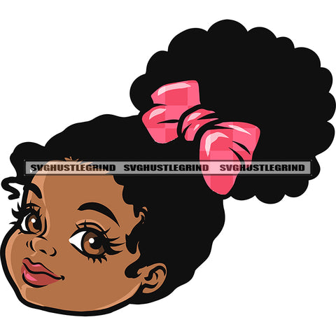 African American Baby Girls Face Design Element Afro Short Hairstyle White Background Wearing Hair Band SVG JPG PNG Vector Clipart Cricut Silhouette Cut Cutting