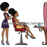 African American Woman Sitting On Parlor Woman Beauty Saloon Afro Short Hairstyle Design Element SVG JPG PNG Vector Clipart Cricut Silhouette Cut Cutting