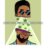 Afro Man Half Face Wearing Sunglass African American Man Eating Marijuana Afro Hairstyle Middle Marijuana Leaves Design Element Marijuana Roll On Mouth SVG JPG PNG Vector Clipart Cricut Silhouette Cut Cutting