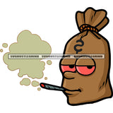 Money Bag Eyes Red Color Funny Cartoon Character Smoking Marijuana Smoke Fly Design Element SVG JPG PNG Vector Clipart Cricut Silhouette Cut Cutting