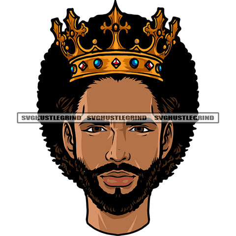 African American Prince Head Design Element Crown On Prince Head Vector Smile Face SVG JPG PNG Vector Clipart Cricut Silhouette Cut Cutting