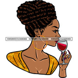 Gangster African American Woman Drinking Wine And Wearing Hoop Earing Vector Design Element White Background Afro Short Hairstyle SVG JPG PNG Vector Clipart Cricut Silhouette Cut Cutting
