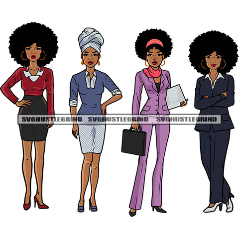 African American Job Holder Woman Business Woman Student Afro Hairstyle Design Element White Background SVG JPG PNG Vector Clipart Cricut Silhouette Cut Cutting