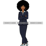 African Woman Standing Business Woman Smile Face Afro Puffy Hairstyle Design Element White Background SVG JPG PNG Vector Clipart Cricut Silhouette Cut Cutting