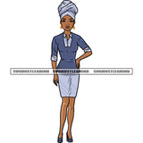 African American Woman Smile Face Standing Design Element Wearing Head Scarf White Background SVG JPG PNG Vector Clipart Cricut Silhouette Cut Cutting