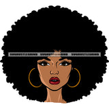 African American Woman Head Design Element Puffy Hairstyle Wearing Hoop Earing Smile Face White Backgrounds SVG JPG PNG Vector Clipart Cricut Silhouette Cut Cutting