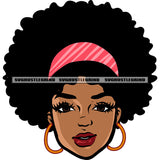 African American Woman Smile Face Wearing Hoop Earing Puffy Hairstyle Design Element Beautiful Face SVG JPG PNG Vector Clipart Cricut Silhouette Cut Cutting