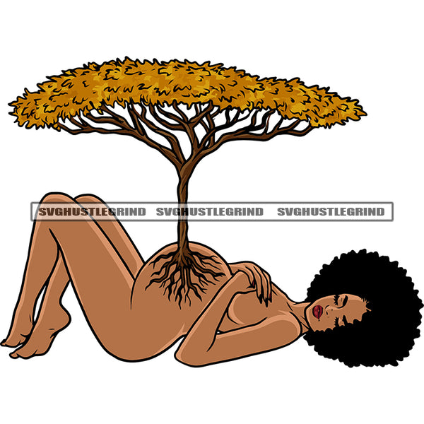 African Melanin Woman Sleeping Pregnant Woman Bally Tree On His Bally Vector Design Element Naked Pregnant Woman SVG JPG PNG Vector Clipart Cricut Silhouette Cut Cutting