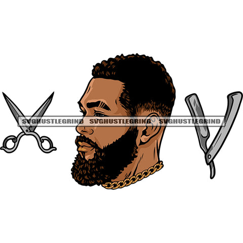 African America Gangster Barber Man Head And Face Beard Design Element Whiskey Scissor Razor SVG JPG PNG Vector Clipart Cricut Silhouette Cut Cutting