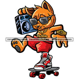 Gangster Scarface Cat Riding Skateboard Hand Holding Music Box Wearing Sunglass Hustle Chain Design Element White Background SVG JPG PNG Vector Clipart Cricut Silhouette Cut Cutting