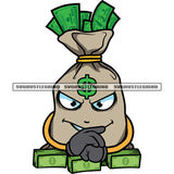 Smile Face Money Bag Cartoon Character Design Element Lot Of Money Bundle On Floor White Background SVG JPG PNG Vector Clipart Cricut Silhouette Cut Cutting