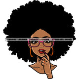 Cute Face Afro Girls Wearing Hoop Earing And Sunglass Beautiful African American Woman Smile Face Puffy Hairstyle SVG JPG PNG Vector Clipart Cricut Silhouette Cut Cutting