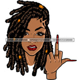 Angry Face Gangster African American Woman Showing One Hand Middle Finger Long Nail Locus Short Hairstyle Design Element Afro Girls Wearing Sunglass SVG JPG PNG Vector Clipart Cricut Silhouette Cut Cutting