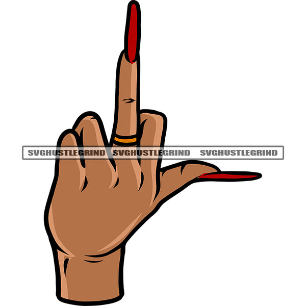 Afro Woman Hand Showing Middle Finger African American Woman Hand Long Nail Design Element White Background SVG JPG PNG Vector Clipart Cricut Silhouette Cut Cutting