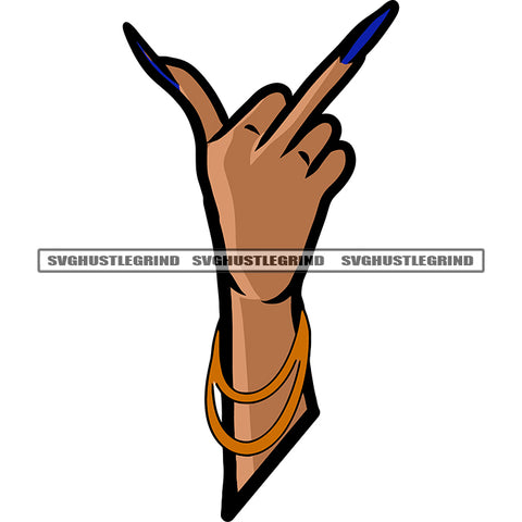 Long Nail African American Woman Hand Showing Middle Finger Long Nail Blue Color Design Element SVG JPG PNG Vector Clipart Cricut Silhouette Cut Cutting