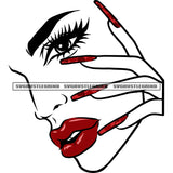 Gangster African American Woman Face Artwork Long Nail Design Element Red Color Nail White Background SVG JPG PNG Vector Clipart Cricut Silhouette Cut Cutting