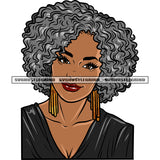 Smile Face African American Old Woman Face Design Element Wearing Long Earing Beautiful Face White Background SVG JPG PNG Vector Clipart Cricut Silhouette Cut Cutting